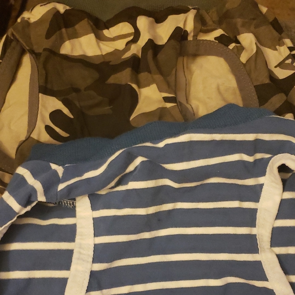 Dotonor XXL Dog Recovery Suit 2 pack Camo And Blue/White Striped NWOT
